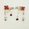 A nine-piece set of Chinese-style jewelry with red crystal charm, blue diamond flowing light, and golden branches adorned with blooming flowers Application Scenario